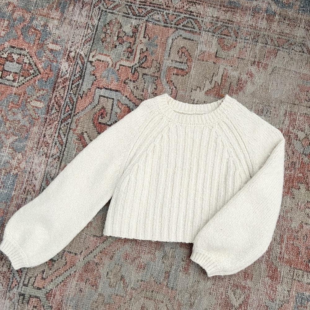Zara Cream Ribbed Knit Crew Neck Sweater